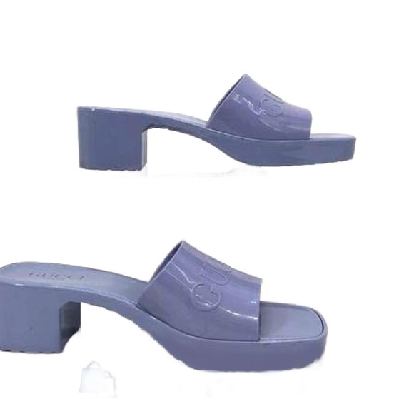 Gucci Rubber Lilac Blue Rubber Slide Sandals - Size 38 US 7.5 COA - Picture 3 of 7